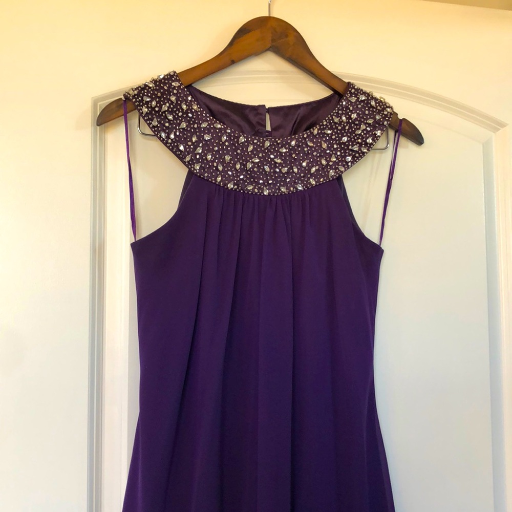 JS Boutique Purple Beaded Collar Evening Dress